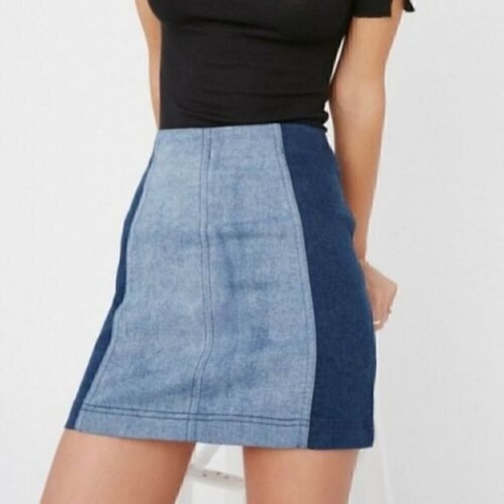 NWOT Free People‎ Two-Toned Denim Mini Skirt Blue 4